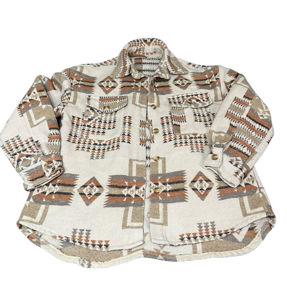 Neutral Aztec-Patterned Shacket Jacket